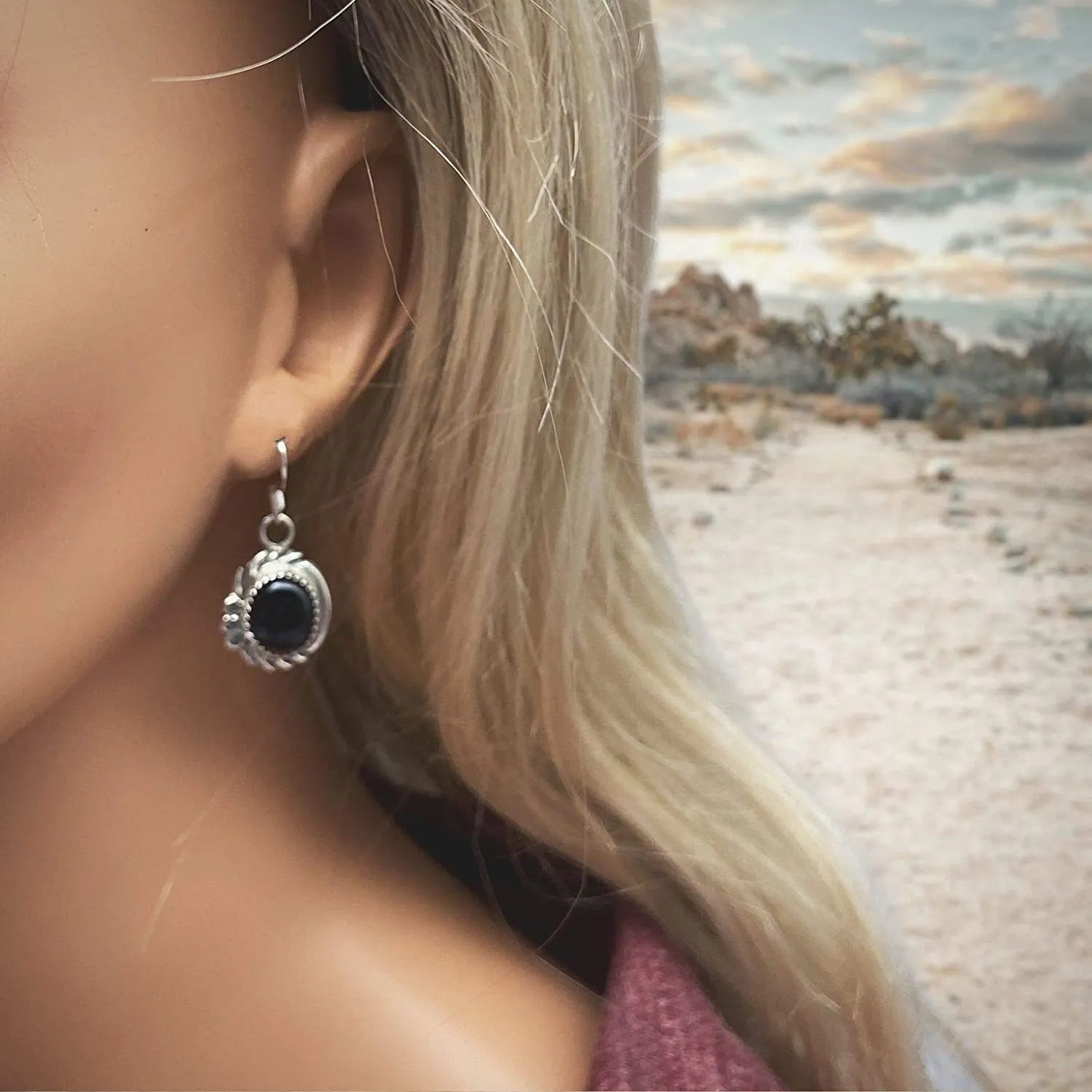 Genuine Black Onyx Earrings, 925 Sterling Silver, Native American USA Handmade, Nickle Free