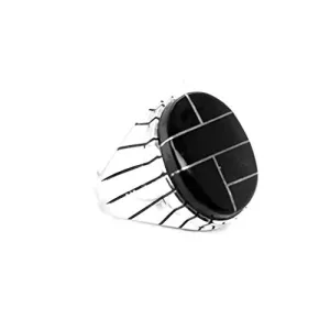 Genuine Black Onyx Inlay Ring, Size 11.5, Sterling Silver, Authentic Navajo Native American USA Handmade, Nickel Free, Southwest Jewelry for Men