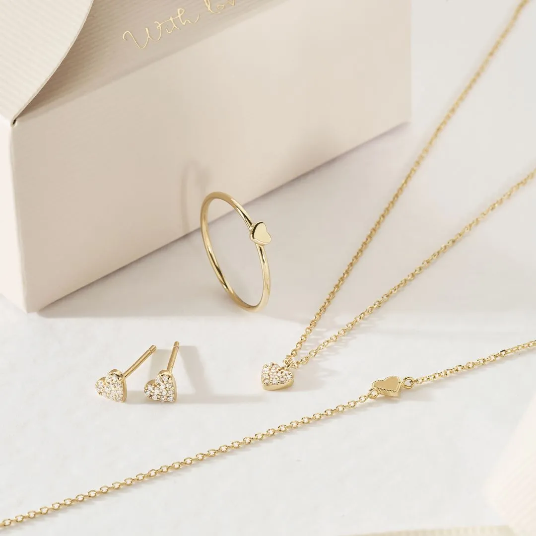 Gold Diamond Style Cluster Heart Stud Earrings