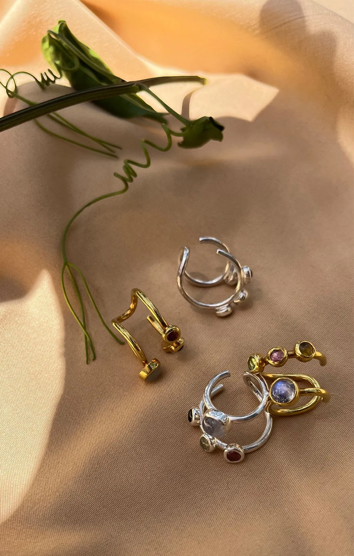 Gold Opal & Tourmalines Vine Ear cuff