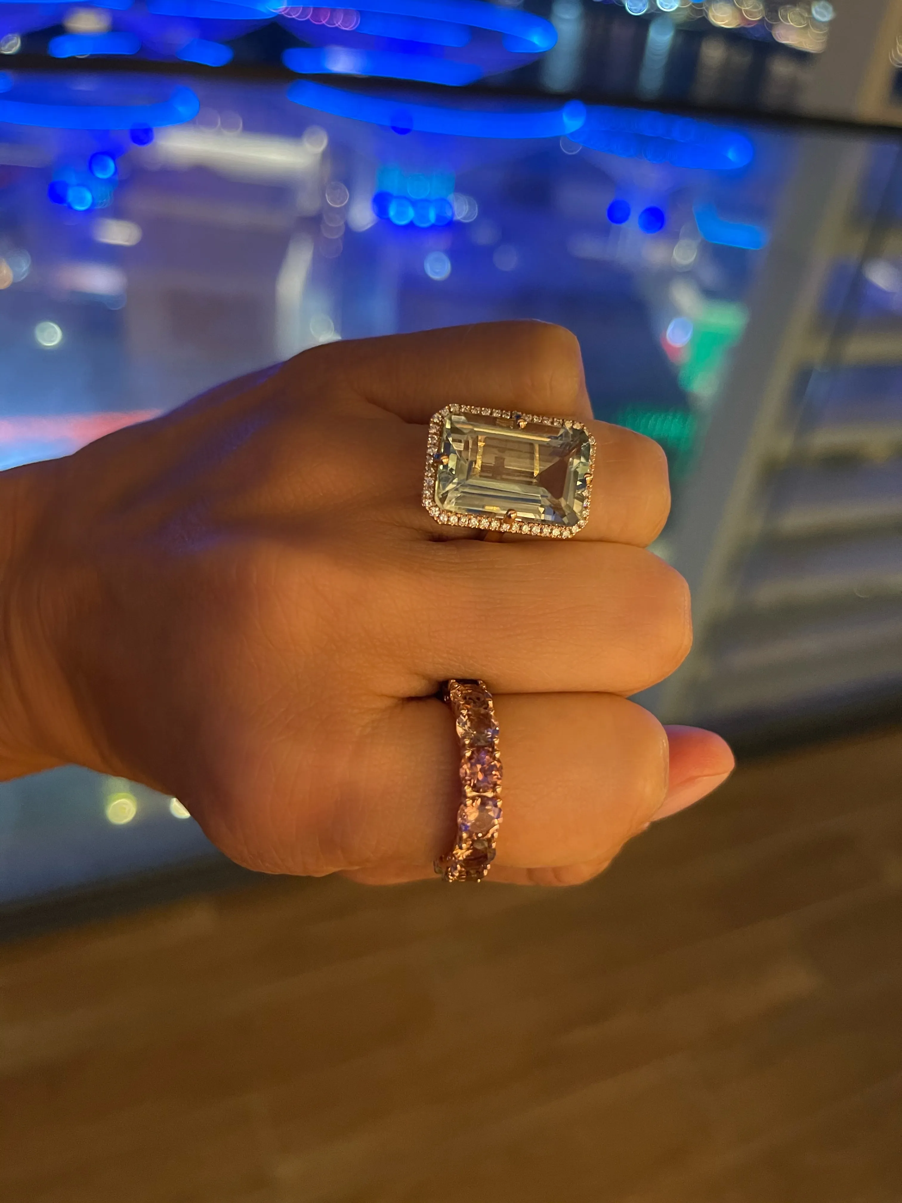 Green Amethyst & Diamond Cocktail Ring