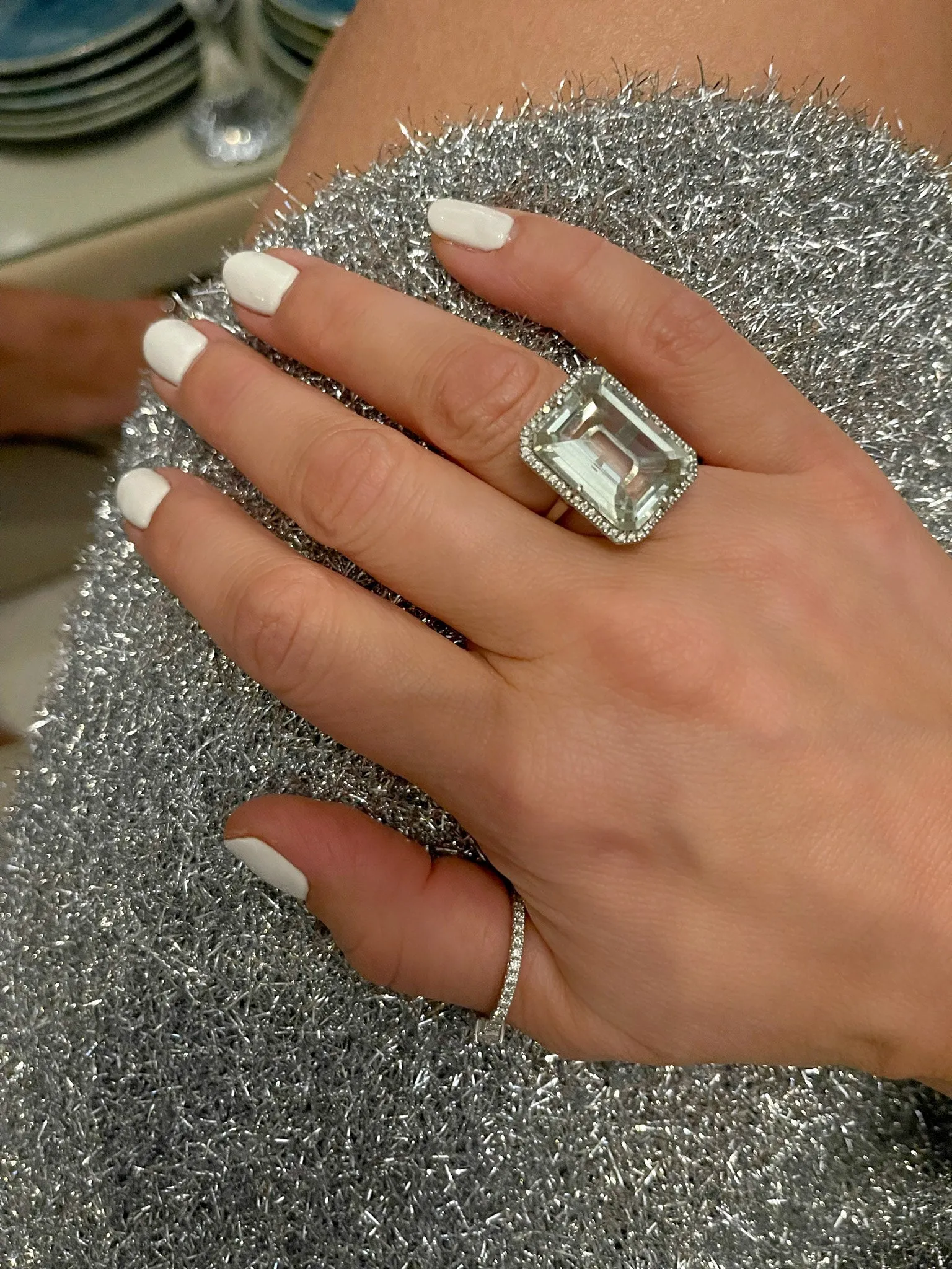 Green Amethyst & Diamond Cocktail Ring
