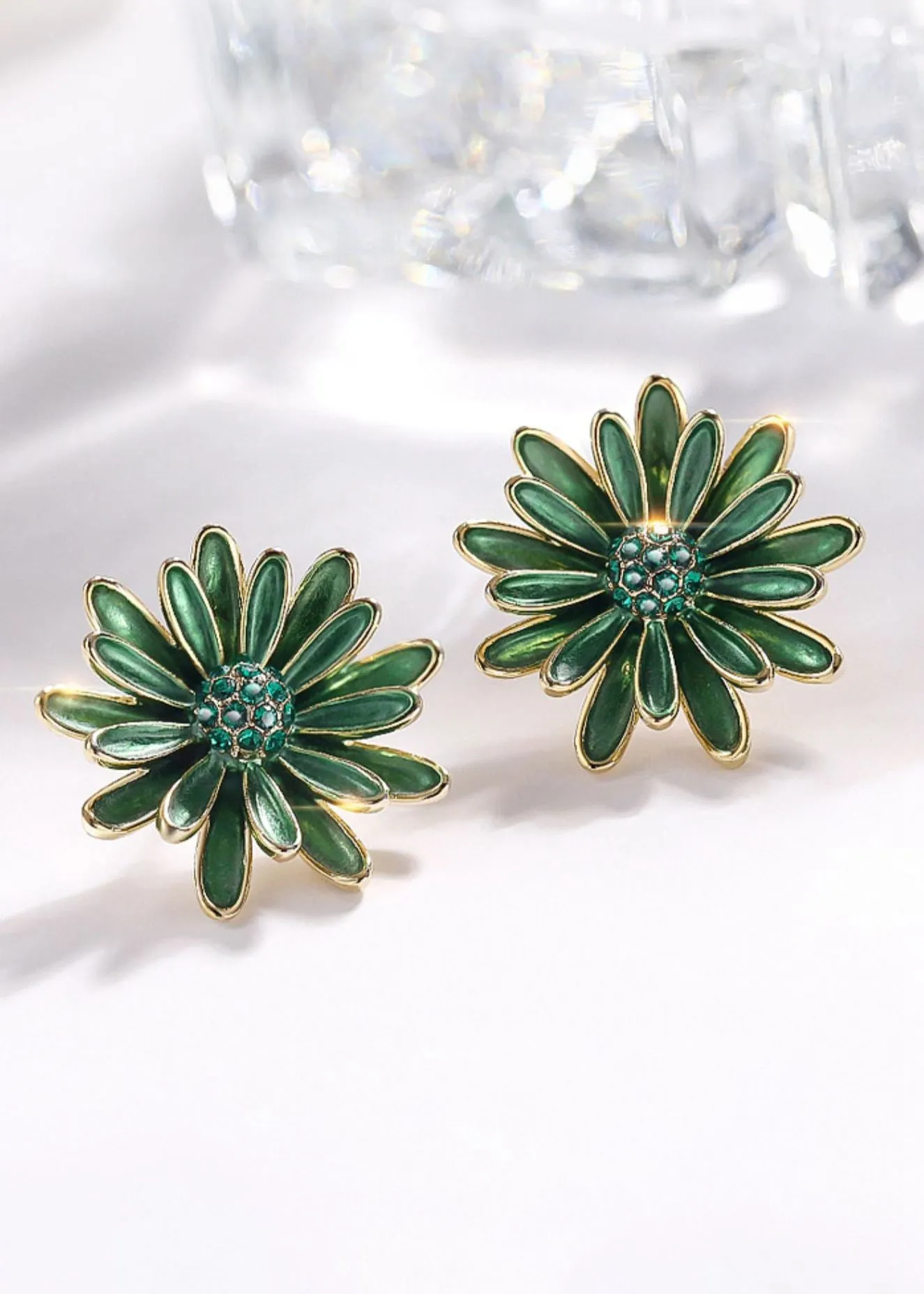 Green Daisy Floral Stud Earrings