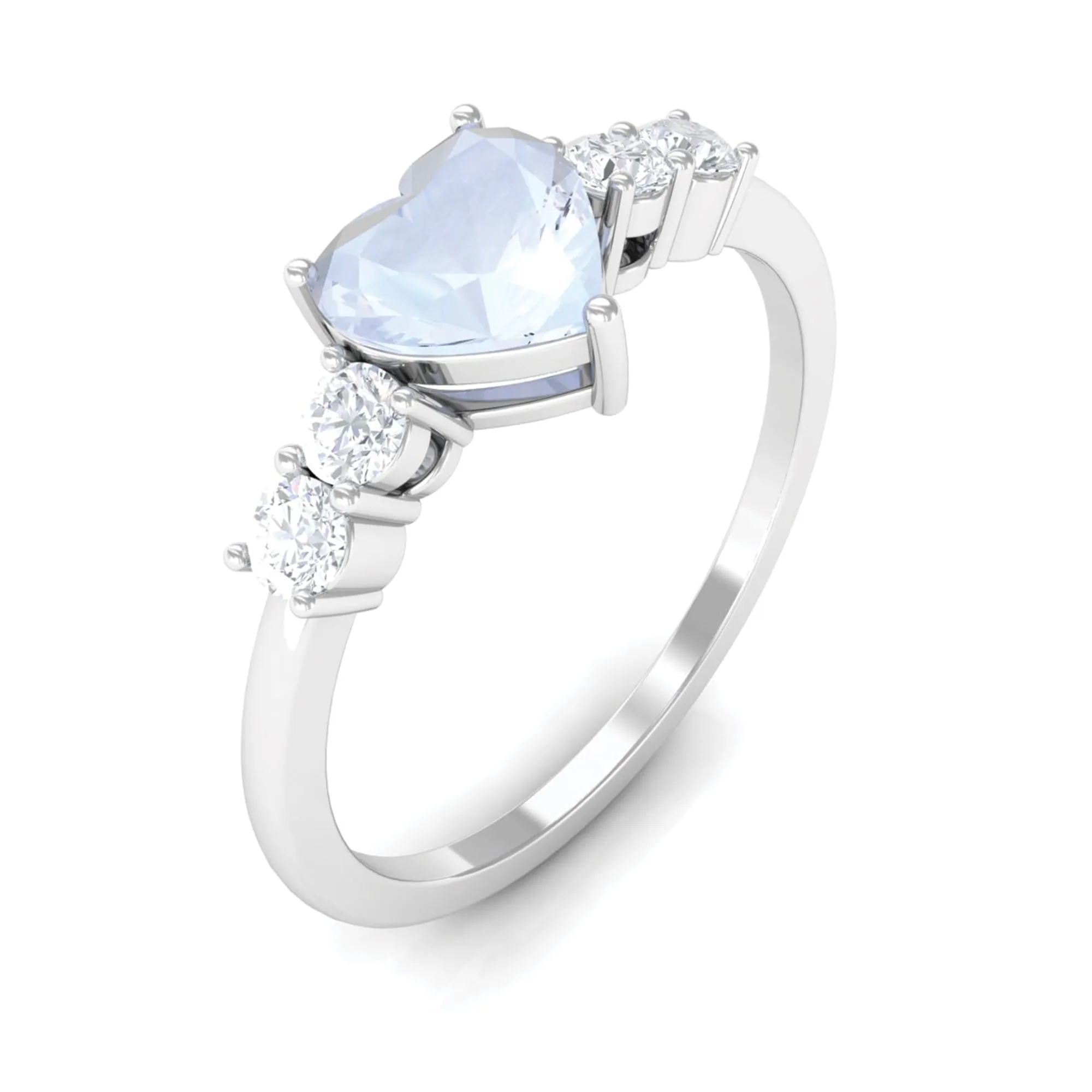 Heart Shape Moonstone Solitaire Promise Ring with Diamond