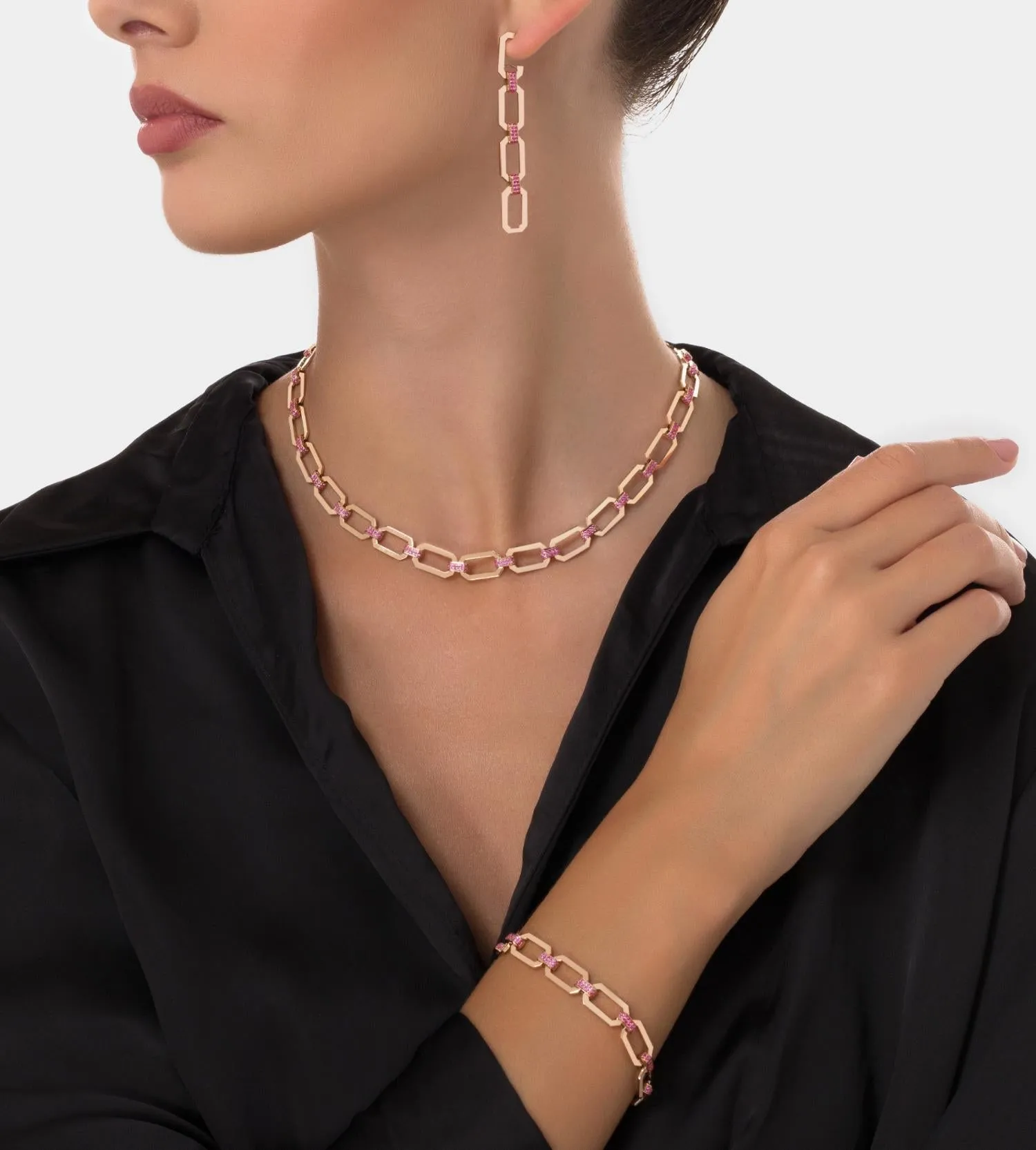 HEXA PINK CHAIN EARRINGS