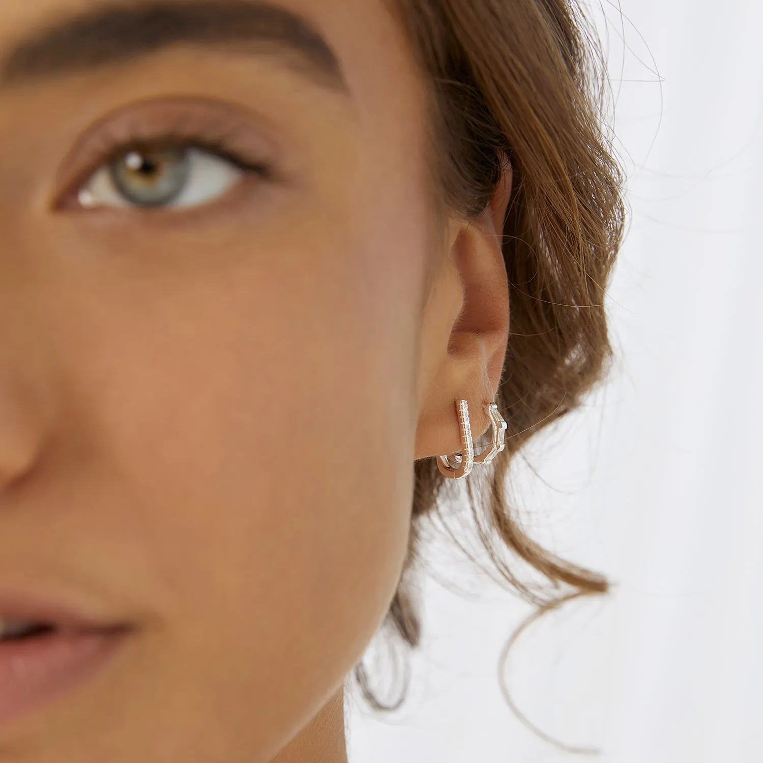 Holi Silver Huggie Earrings