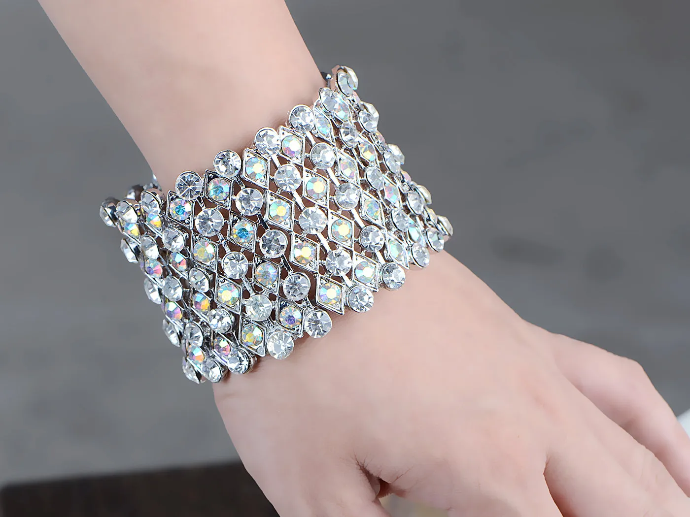 Iridescent Peridot Green Colored Cuff Wrap Bracelet