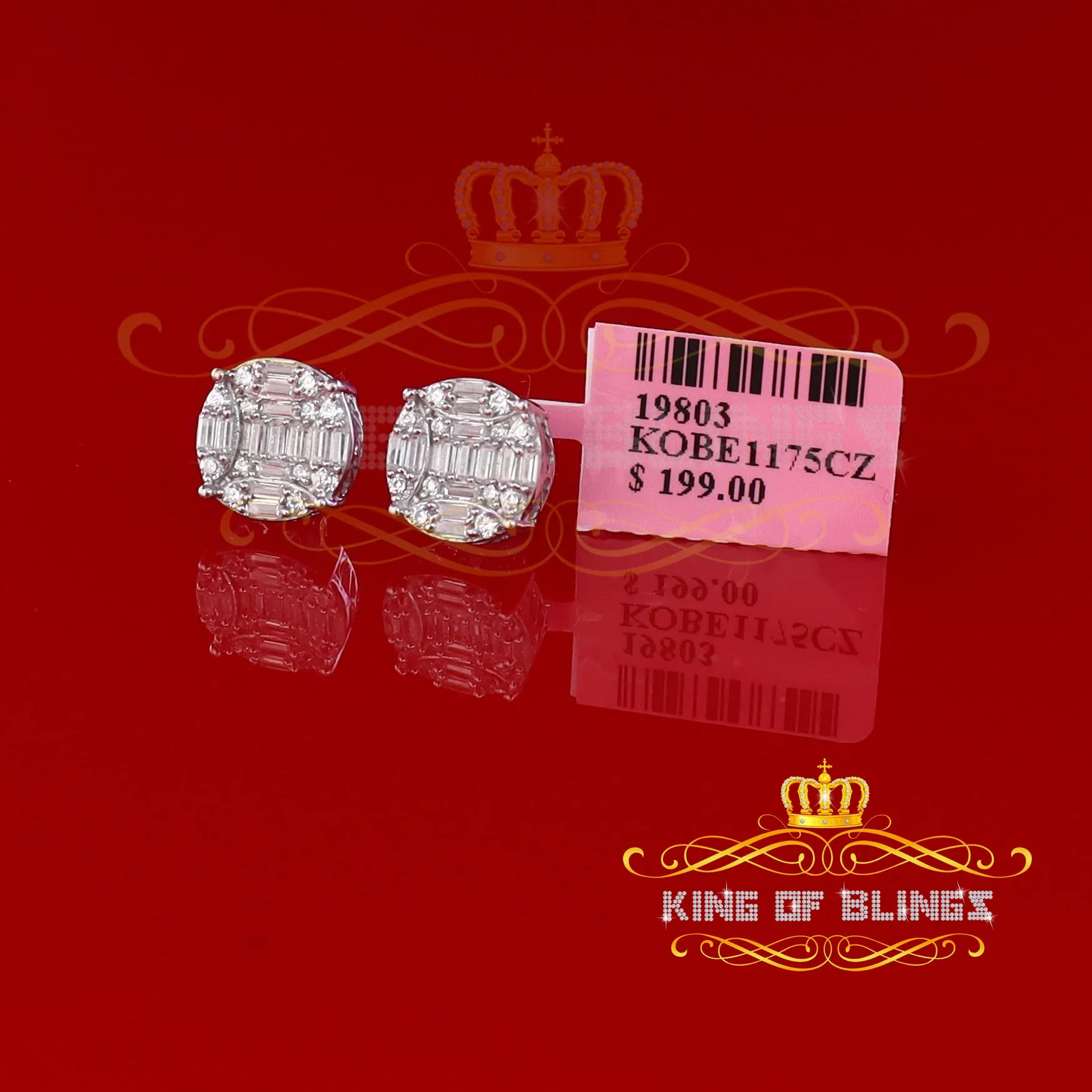 King of Blings- 925 Silver Real 1.02ct Cubic Zirconia Round White Earrings For Men's & Women's
