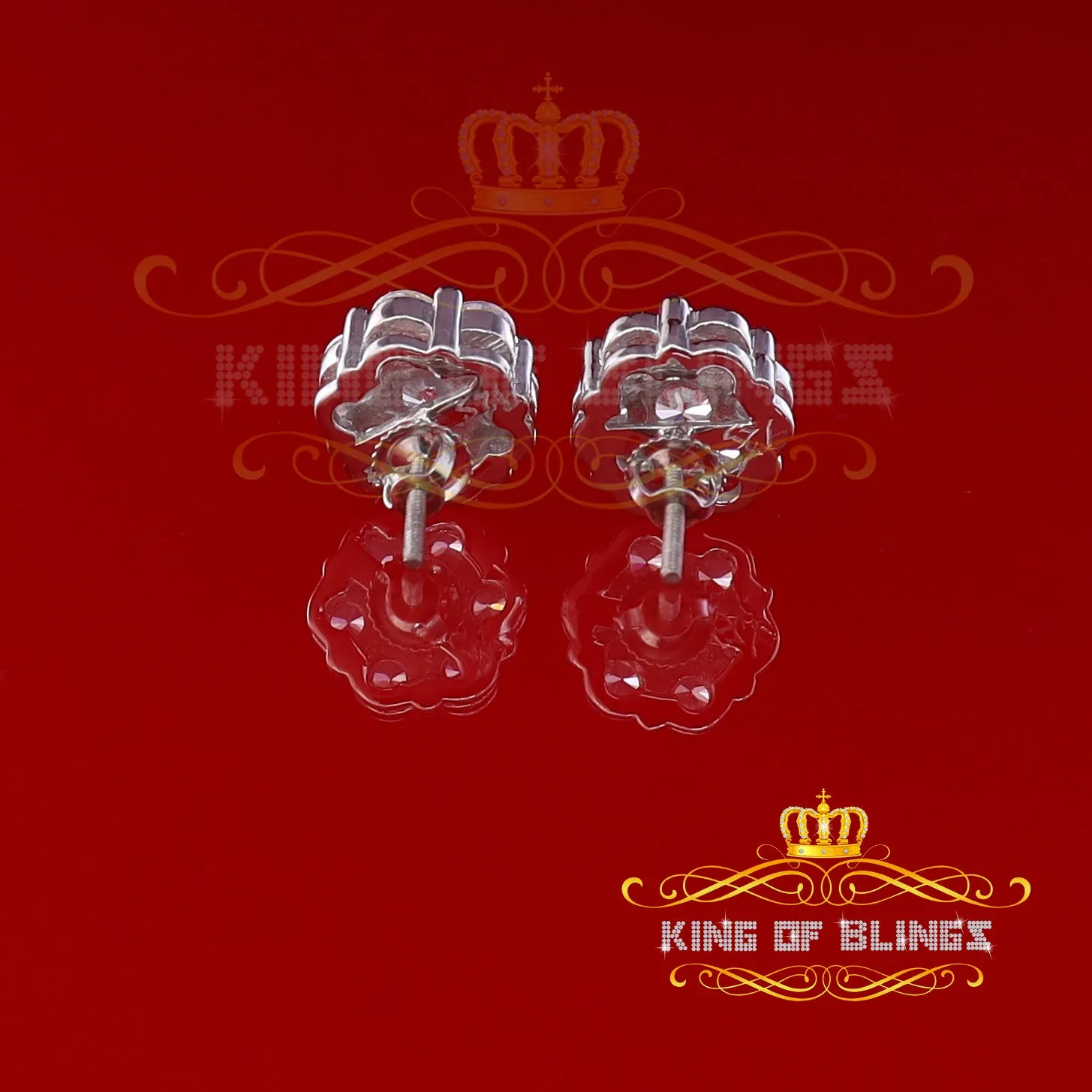 King of Blings- 925 White Sterling Silver 0.96ct Cubic Zirconia Women's Hip Hop Floral Earrings