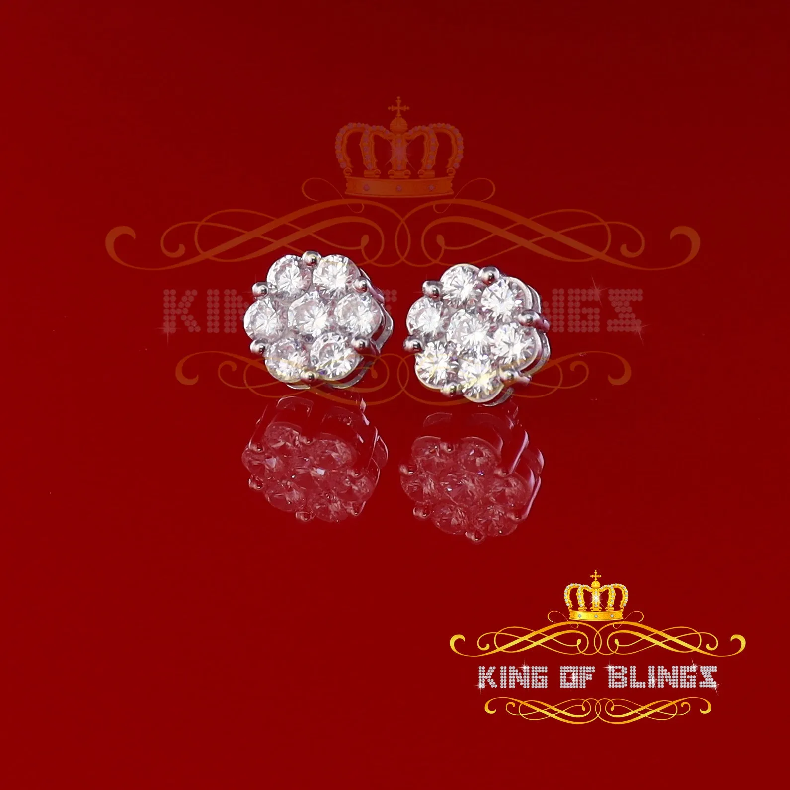 King of Blings- 925 White Sterling Silver 0.96ct Cubic Zirconia Women's Hip Hop Floral Earrings