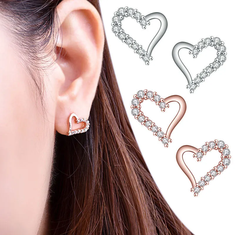 Korean Female Earrings Zircon Tender Heart-shaped Earrings