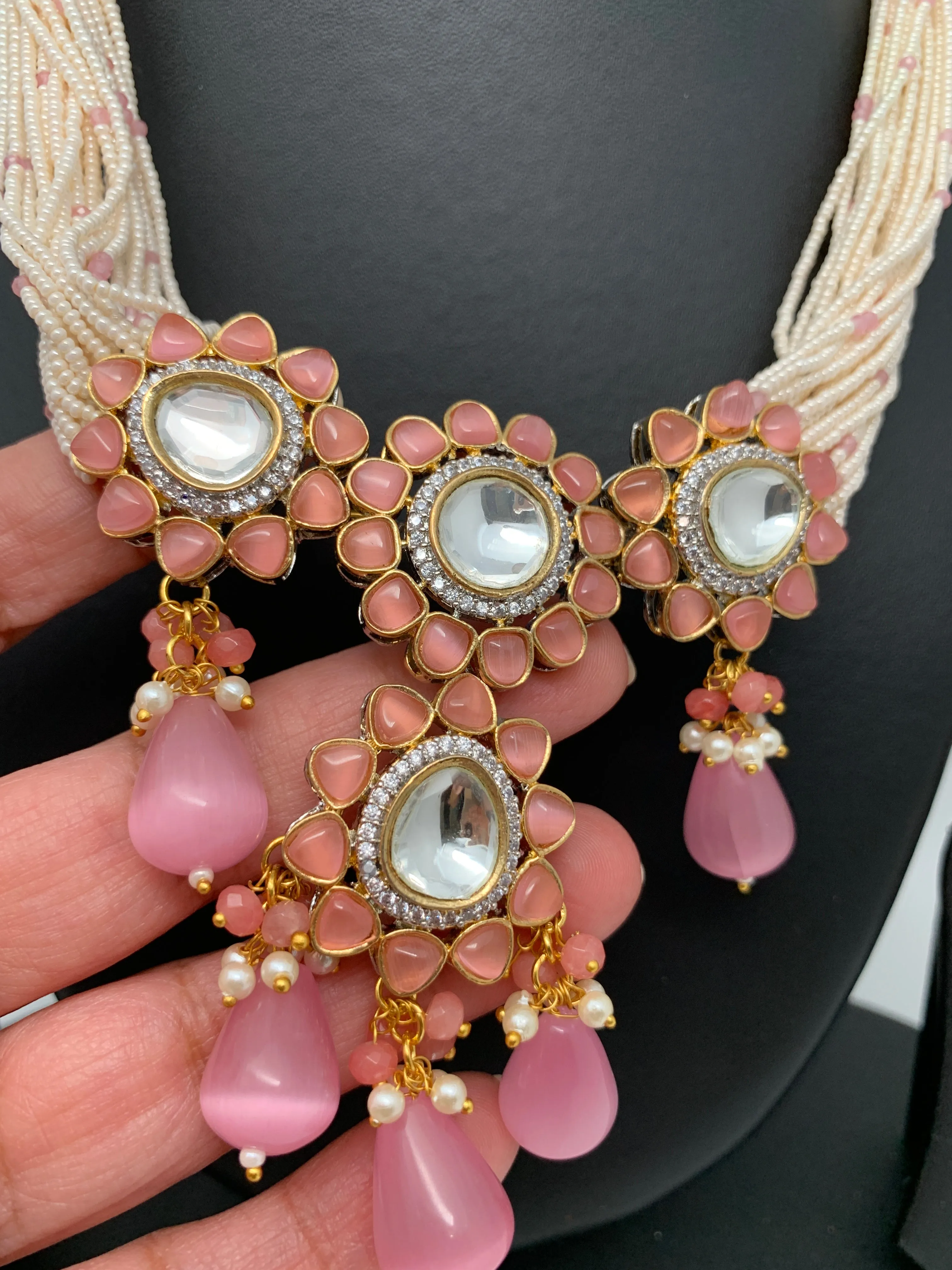 Kundan Pink Stone with Sugar Beads Dual Polish Choker