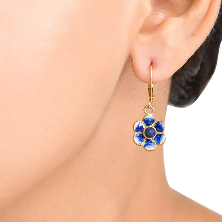 Lapis Gold Plated Brass Enamel Earrings