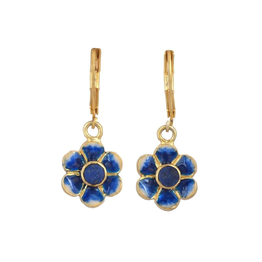 Lapis Gold Plated Brass Enamel Earrings