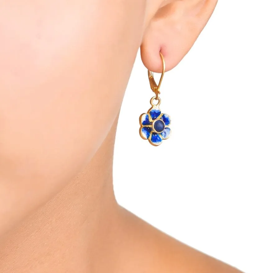 Lapis Gold Plated Brass Enamel Earrings
