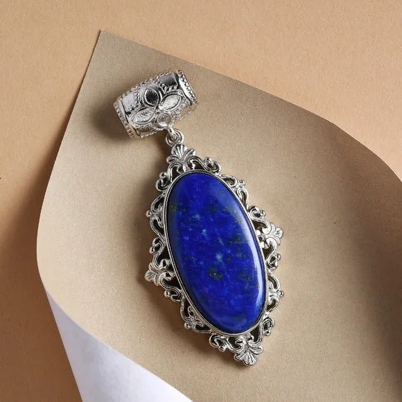 Lapis Lazuli Fancy Pendant | in Platinum W/ Magnet Detail Blue Silver 23. Ctw