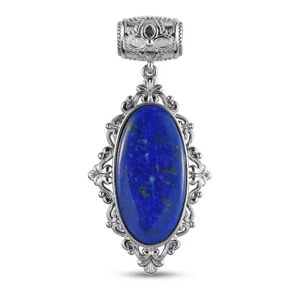 Lapis Lazuli Fancy Pendant | in Platinum W/ Magnet Detail Blue Silver 23. Ctw