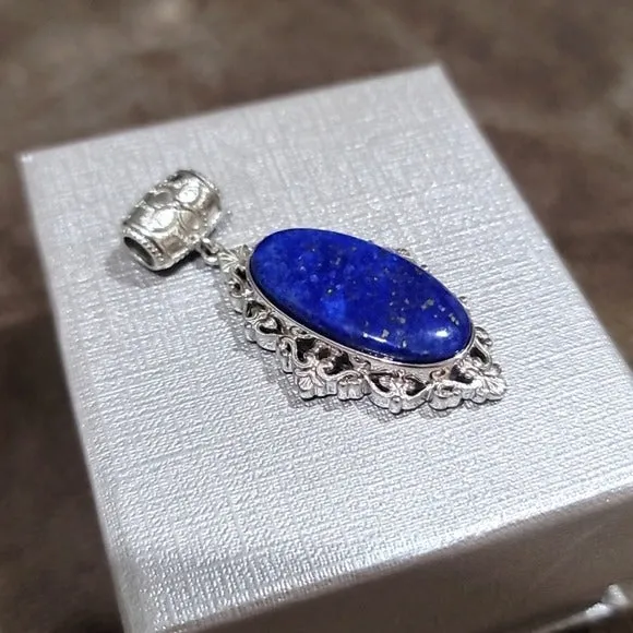 Lapis Lazuli Fancy Pendant | in Platinum W/ Magnet Detail Blue Silver 23. Ctw