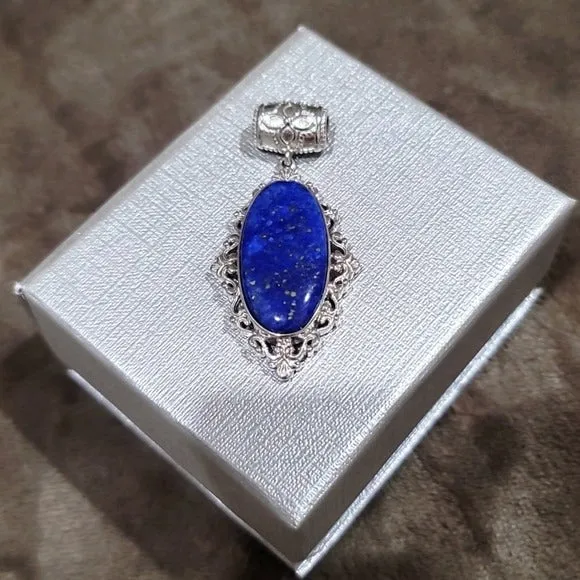Lapis Lazuli Fancy Pendant | in Platinum W/ Magnet Detail Blue Silver 23. Ctw