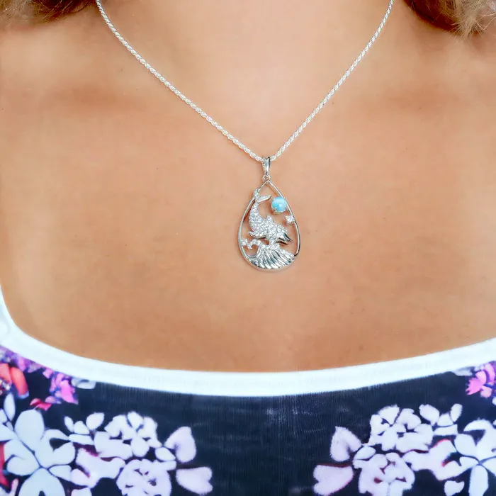 Larimar Nai'a Dolphin Teardrop Pendant by Alamea