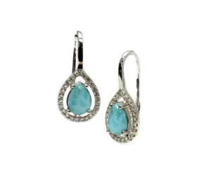 Larimar Pear Shaped Lever-back Earrings with White Sapphire Accents