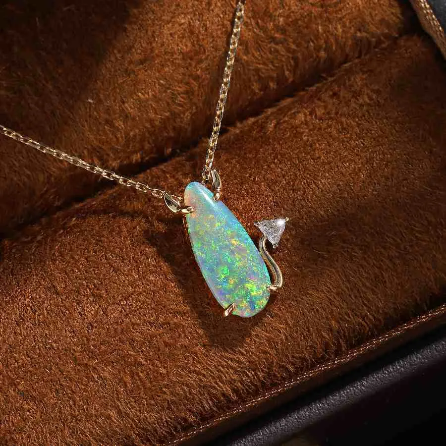 Little Devil - Semi-Black Opal Diamond Pendant 18K Yellow Gold
