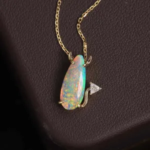 Little Devil - Semi-Black Opal Diamond Pendant 18K Yellow Gold