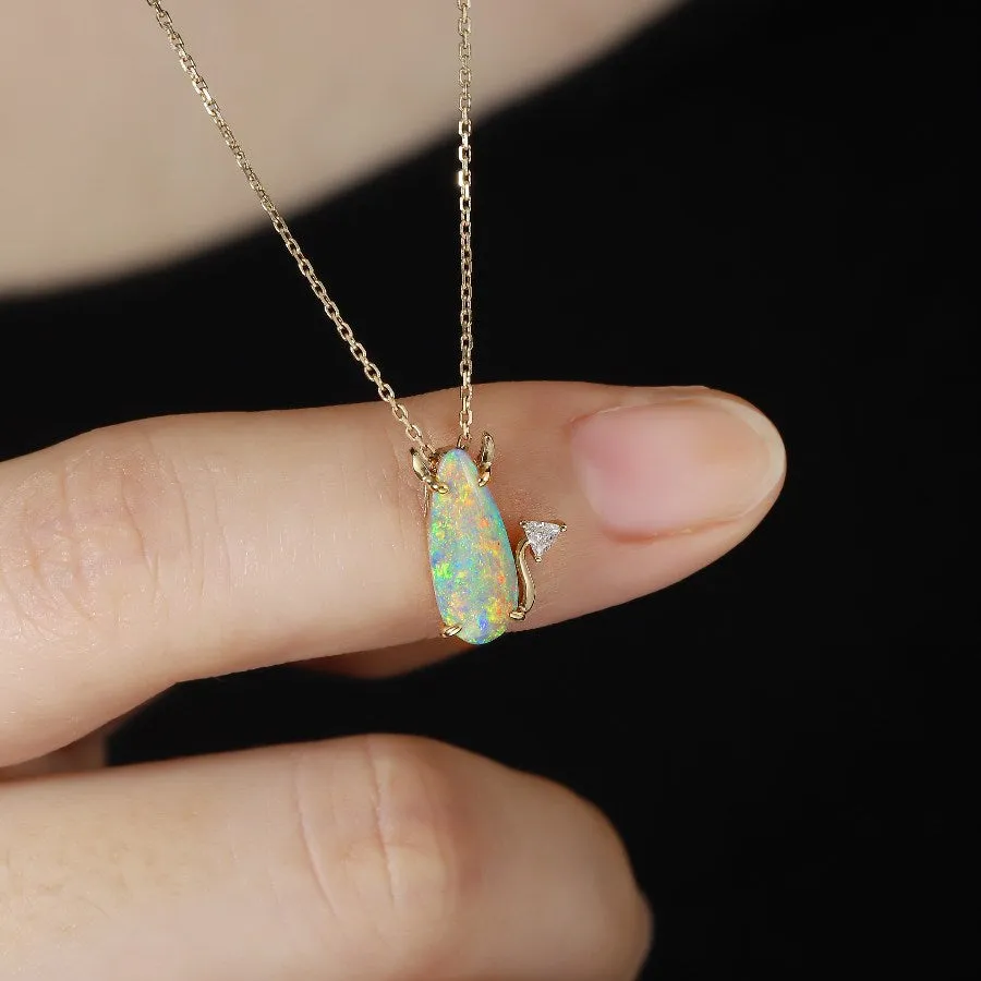 Little Devil - Semi-Black Opal Diamond Pendant 18K Yellow Gold
