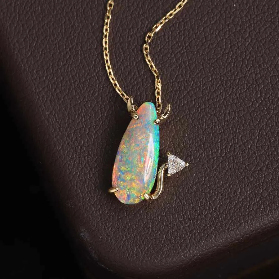 Little Devil - Semi-Black Opal Diamond Pendant 18K Yellow Gold
