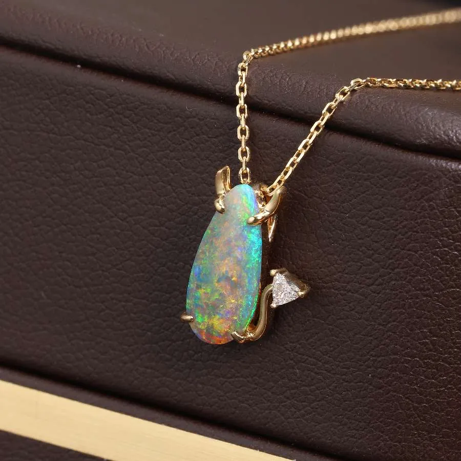 Little Devil - Semi-Black Opal Diamond Pendant 18K Yellow Gold