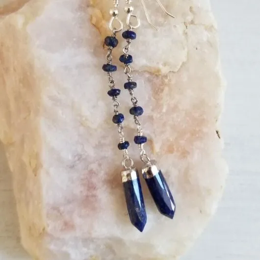 Long Lapis Lazuli Earrings, Beaded Gemstone Earrings
