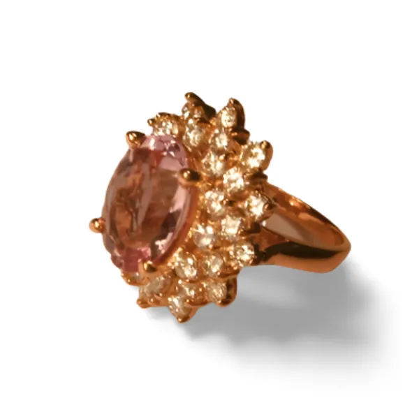 Magnificent 14K Pink Rose Gold Diamond Morganite Cocktail Ring
