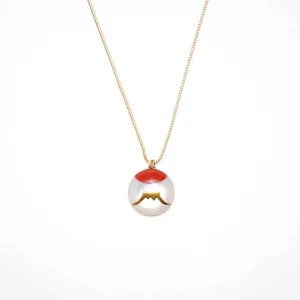 Maki-e Urushi Lacquer Pendant Necklace - White South Sea Pearl Shell / Mt. Fuji -, Traditional Japanese Urushi Lacquer Jewelry