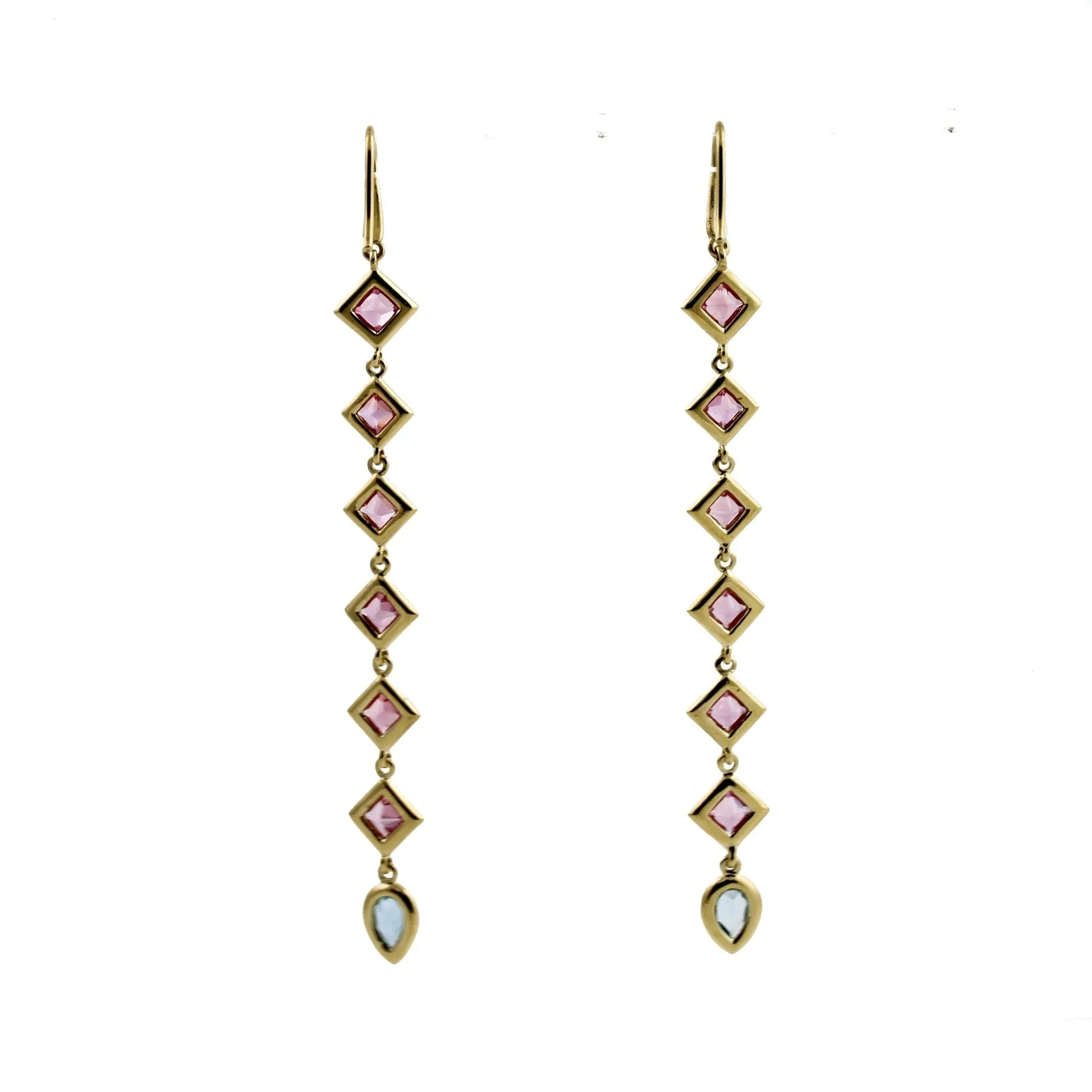 Malinda Peach Sapphire x Aquamarine Drop Earrings