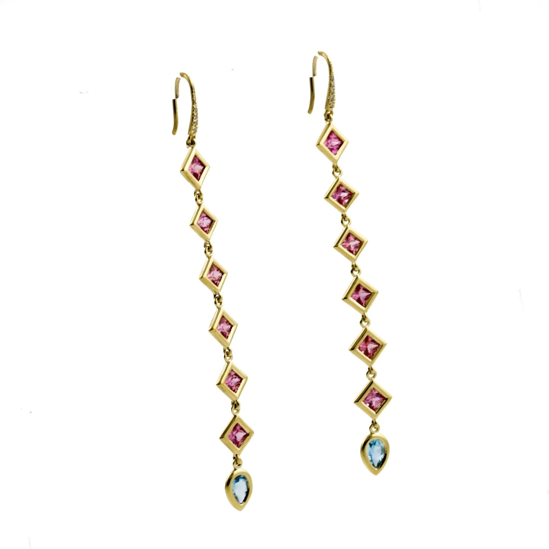 Malinda Peach Sapphire x Aquamarine Drop Earrings