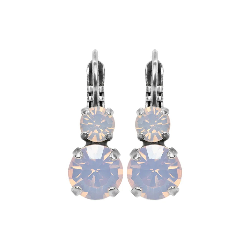 Medium Double Stone Leverback Earrings in "Rose Water Opal" - Antique Silver
