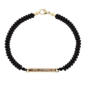 Medium TLC Diamond ID Bar On Onyx Beaded Bracelet