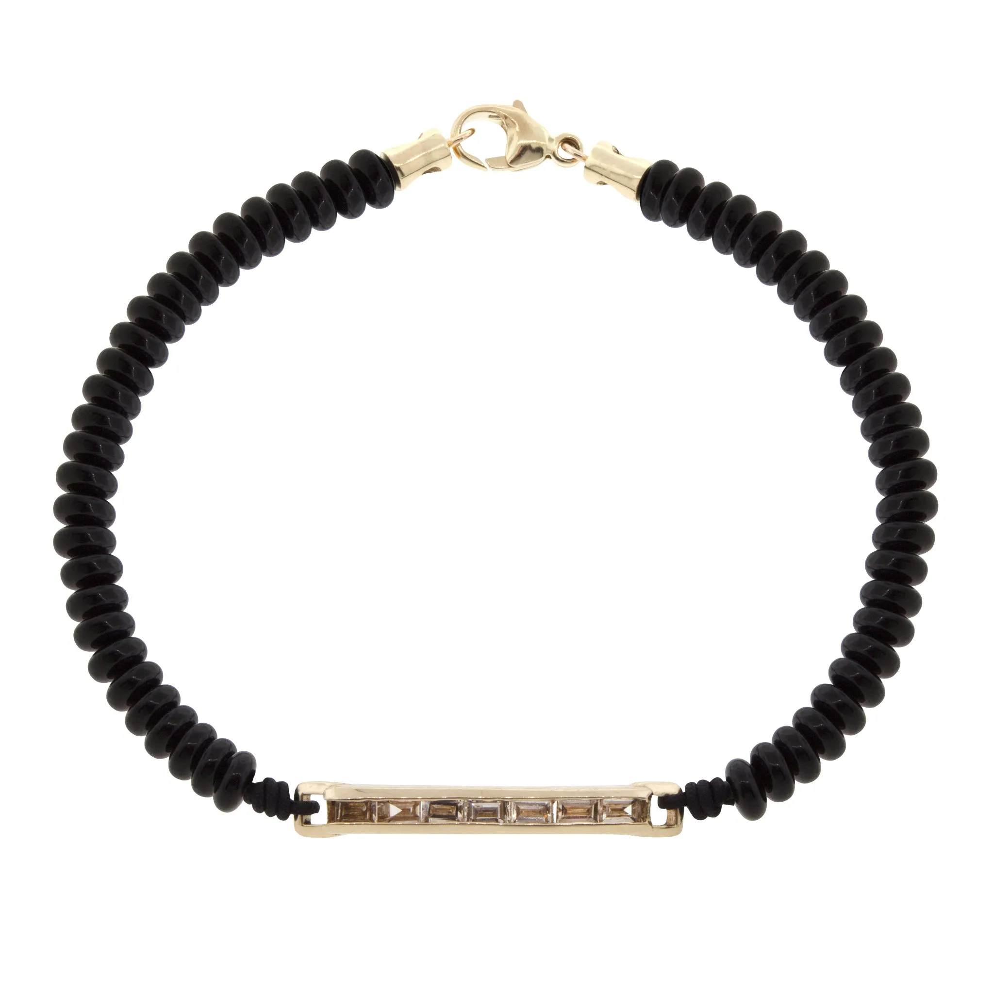 Medium TLC Diamond ID Bar On Onyx Beaded Bracelet