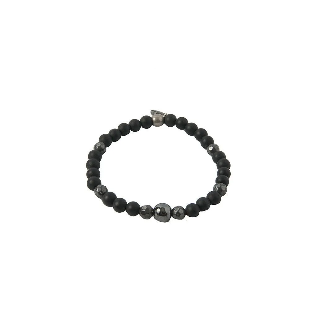 Mens Iron Ire Bracelet in Onyx and Antique Silver