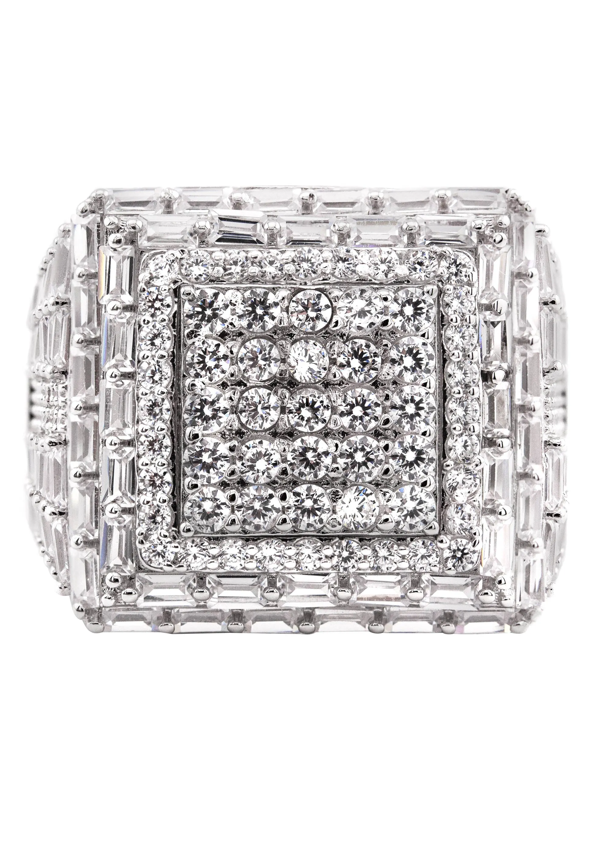Mens Silver CZ Baguette Ring | Appx 12.2 Grams