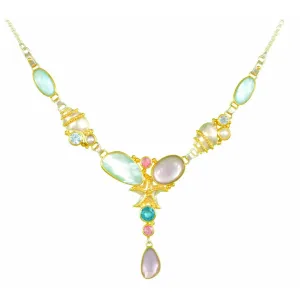 Michou  Pink Topaz, Paraiba Topaz, Freshwater Pearl Conch & Starfish Necklace