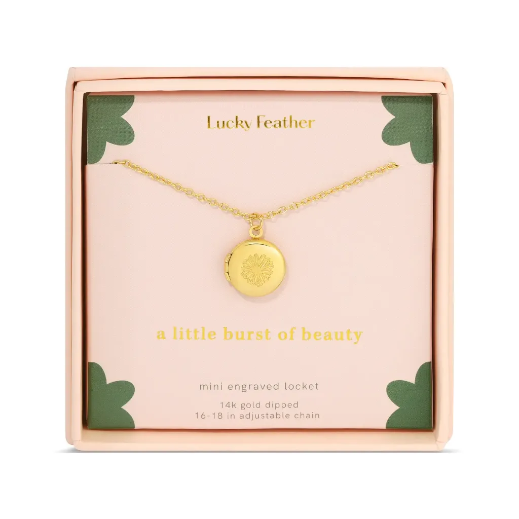 Mini Engraved Locket Necklace - Flower