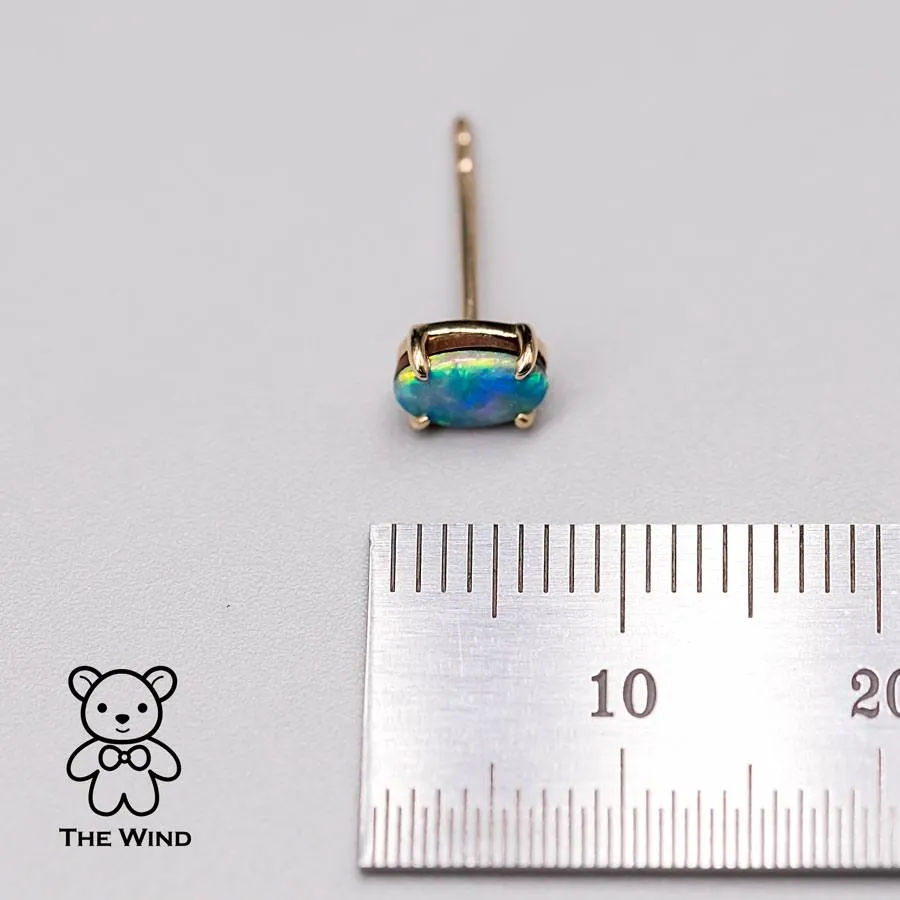 Minimalist Bright Australian Doublet Opal Oval Stud Earrings 18K Yellow Gold