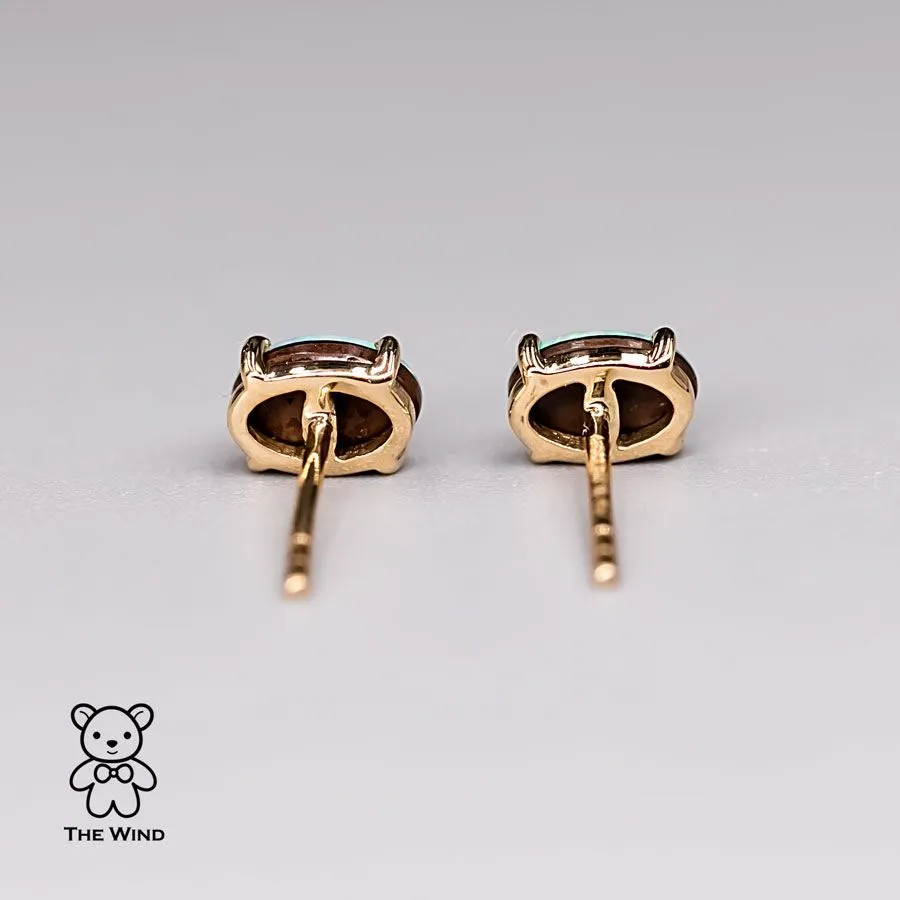 Minimalist Bright Australian Doublet Opal Oval Stud Earrings 18K Yellow Gold