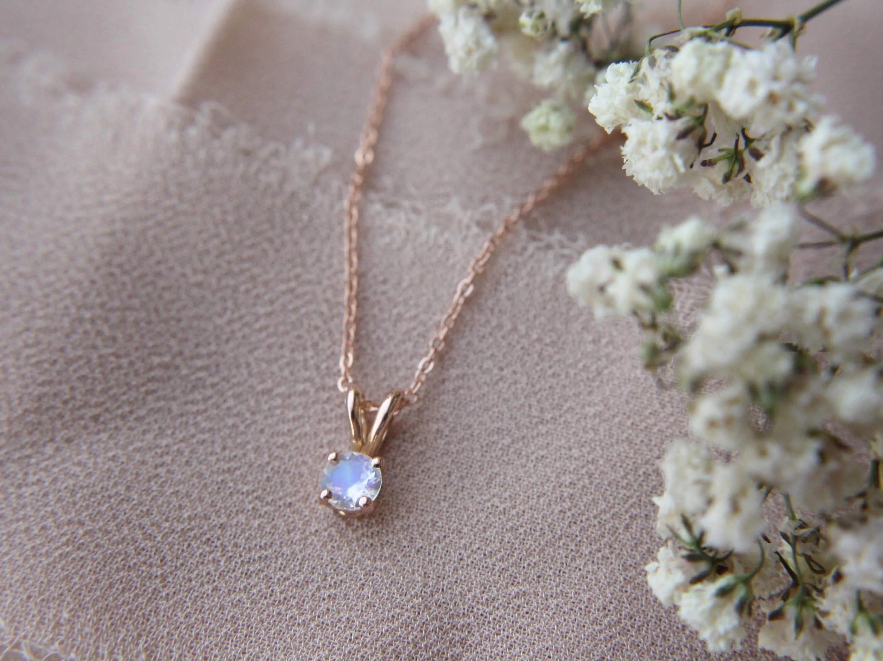 Moonstone Necklace, 4mm Round Faceted