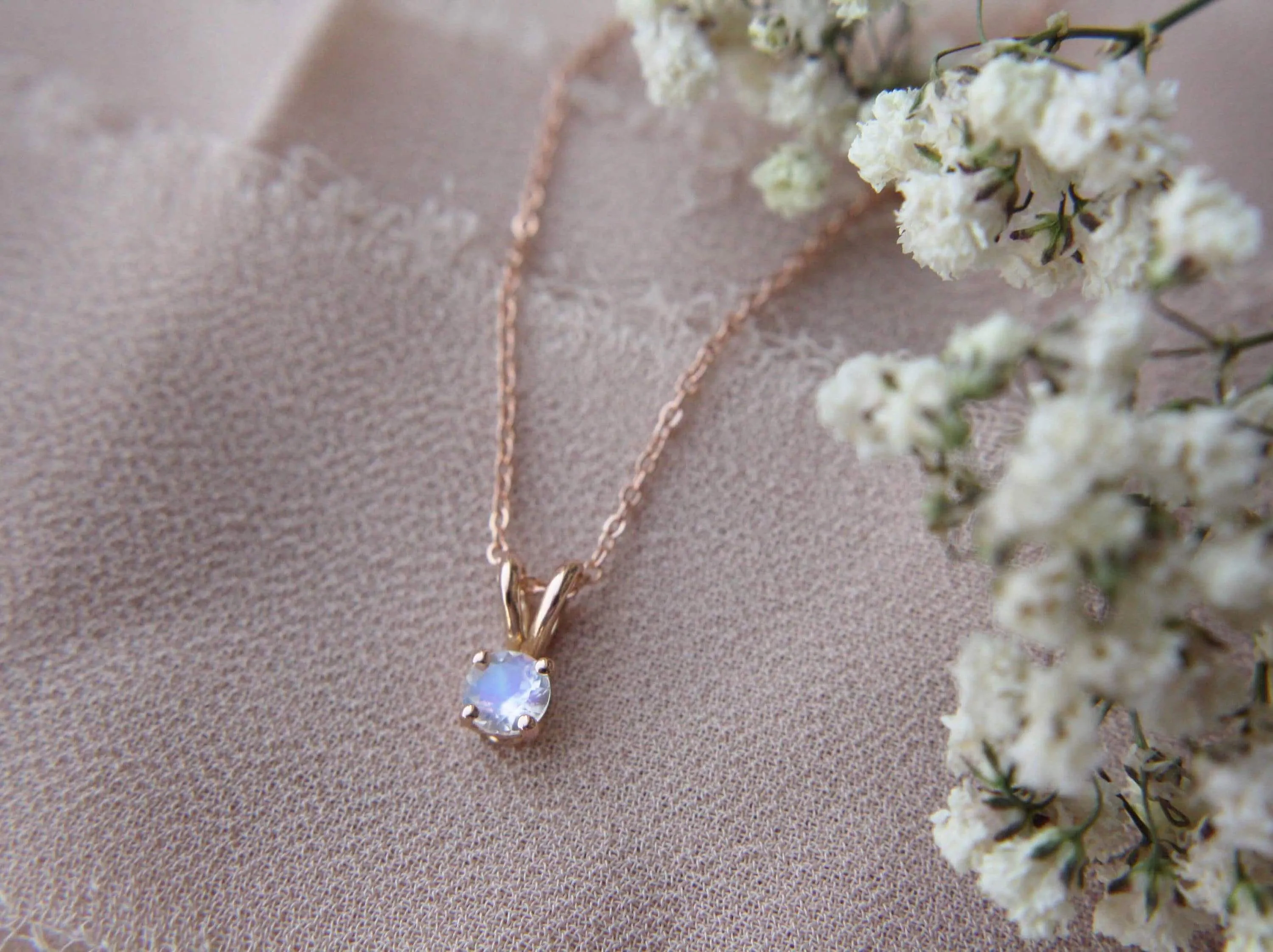 Moonstone Necklace, 4mm Round Faceted