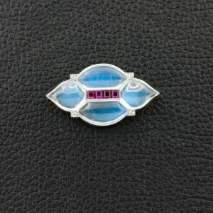 Moonstone, Ruby & Diamond Pin