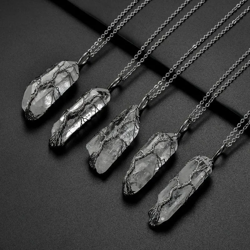 Natural and Rainbow Stone Tree of Life Necklace Crystal Chakra Protection Necklace