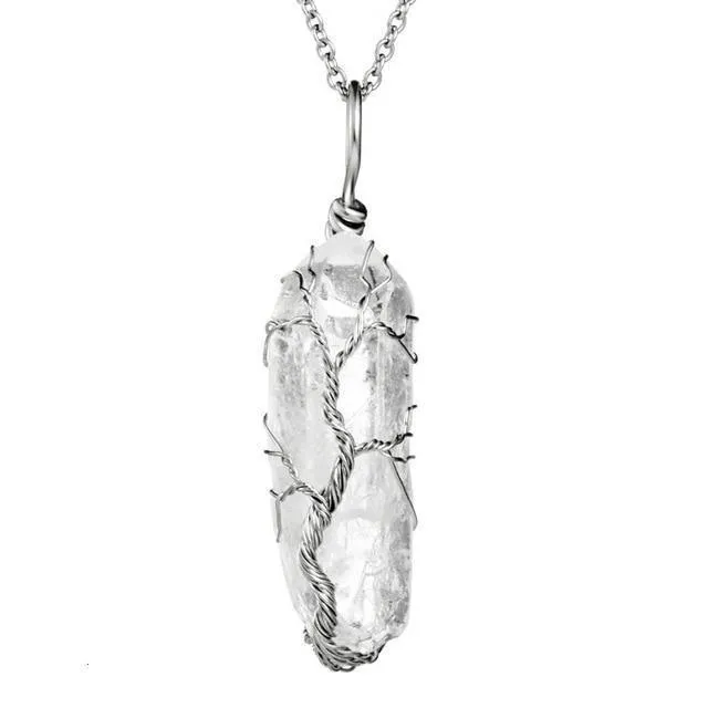 Natural and Rainbow Stone Tree of Life Necklace Crystal Chakra Protection Necklace