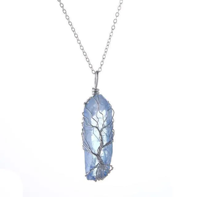 Natural and Rainbow Stone Tree of Life Necklace Crystal Chakra Protection Necklace